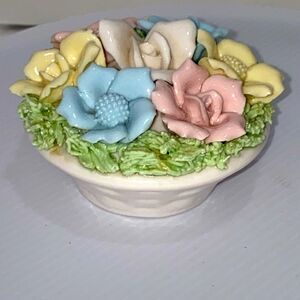Vintage Norcrest Japan Porcelain Tapered Candle Holder Porcelain Pastel Flowers